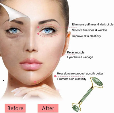 Jade Roller for Face - Improves Skin Tone and Blood Circulation - Skin Care Face Roller Reduces Under-Eye Puffiness and Dark Circles
