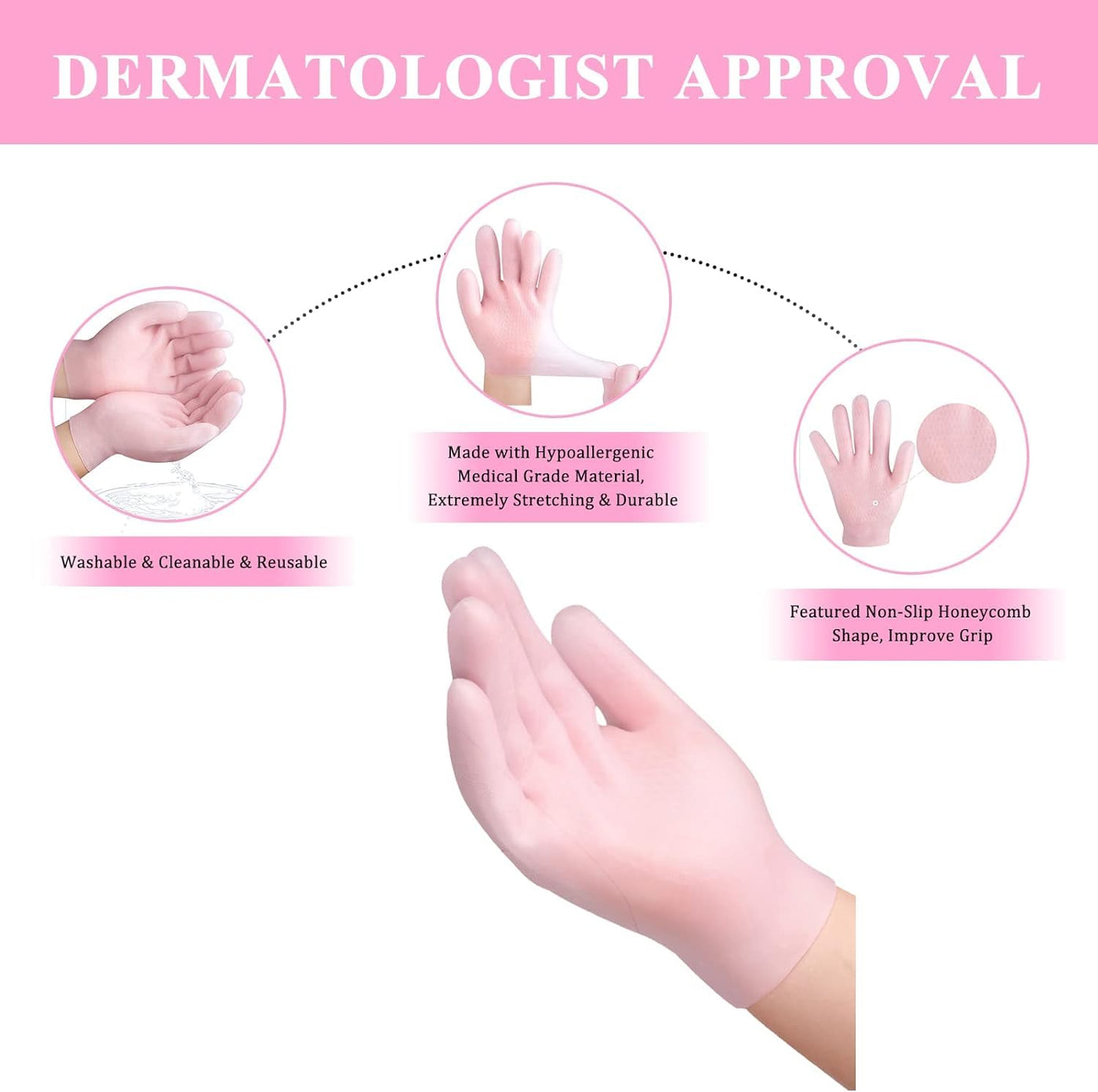 Moisturizing Soft Silicone Gel Spa Hydrating Gloves Repairing Dry Cracked, Aging Hands, Eczema, and Softening Rough Skin, Calluses, One Size Fits Most (Pair)