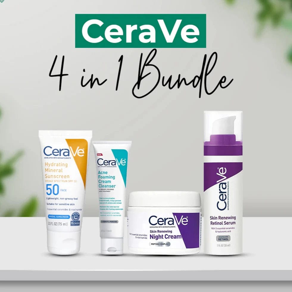 CeraVe 4-in-1 Skincare Beauty Kit – Cleanser, Retinol Serum, Night Cream & SPF Sunscreen – For All Skin Types