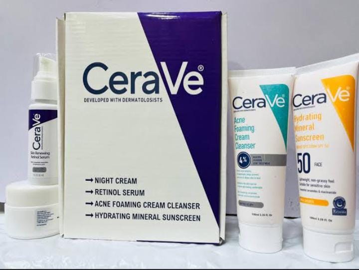 CeraVe 4-in-1 Skincare Beauty Kit – Cleanser, Retinol Serum, Night Cream & SPF Sunscreen – For All Skin Types