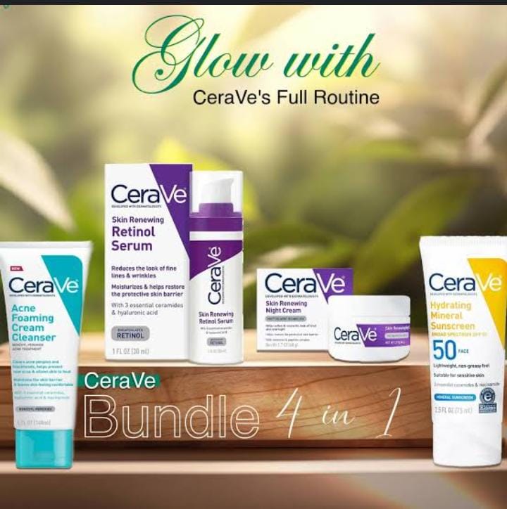 CeraVe 4-in-1 Skincare Beauty Kit – Cleanser, Retinol Serum, Night Cream & SPF Sunscreen – For All Skin Types