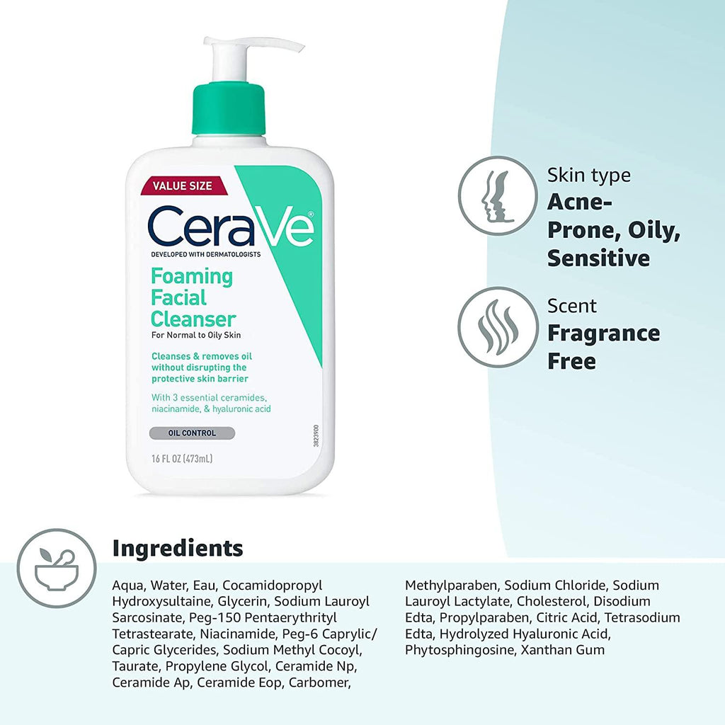 Cerave Foaming Facial Cleanser - CeraVe Foaming Cleanser for Oily Skin