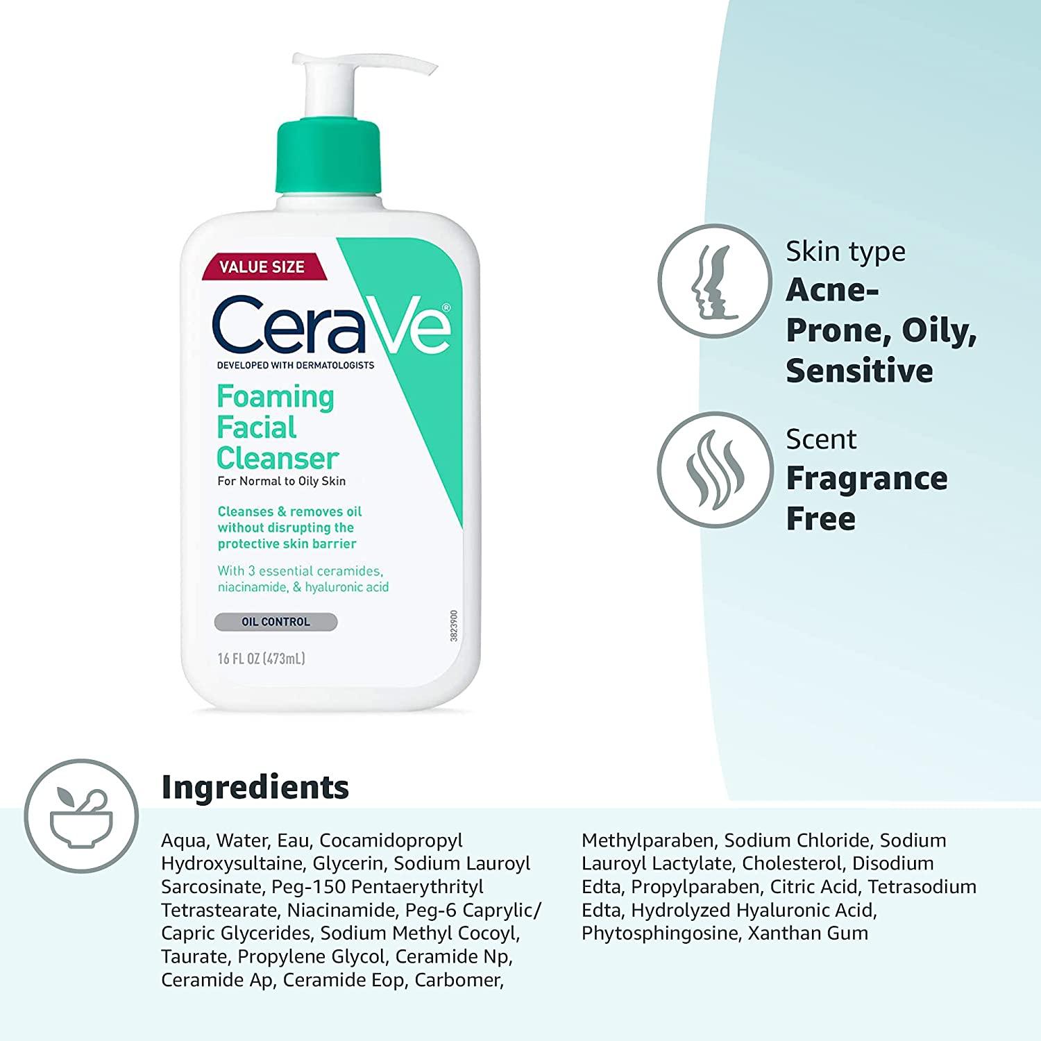 Cerave Foaming Facial Cleanser - CeraVe Foaming Cleanser for Oily Skin
